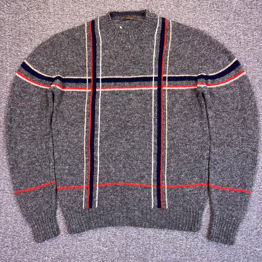 VTG Thane Shetland Wool‎ Sweater Mens Large Gray Ragg Speckled Stripes Grandpa